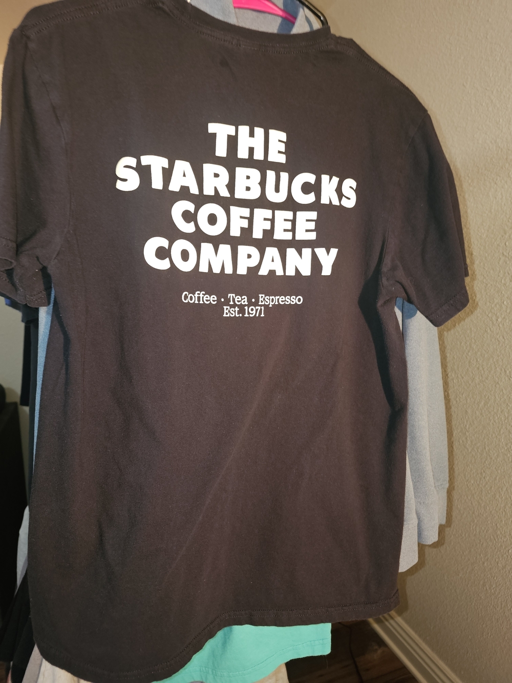 Starbucks M Black Short Sleeve Tee with White Logo Back Print